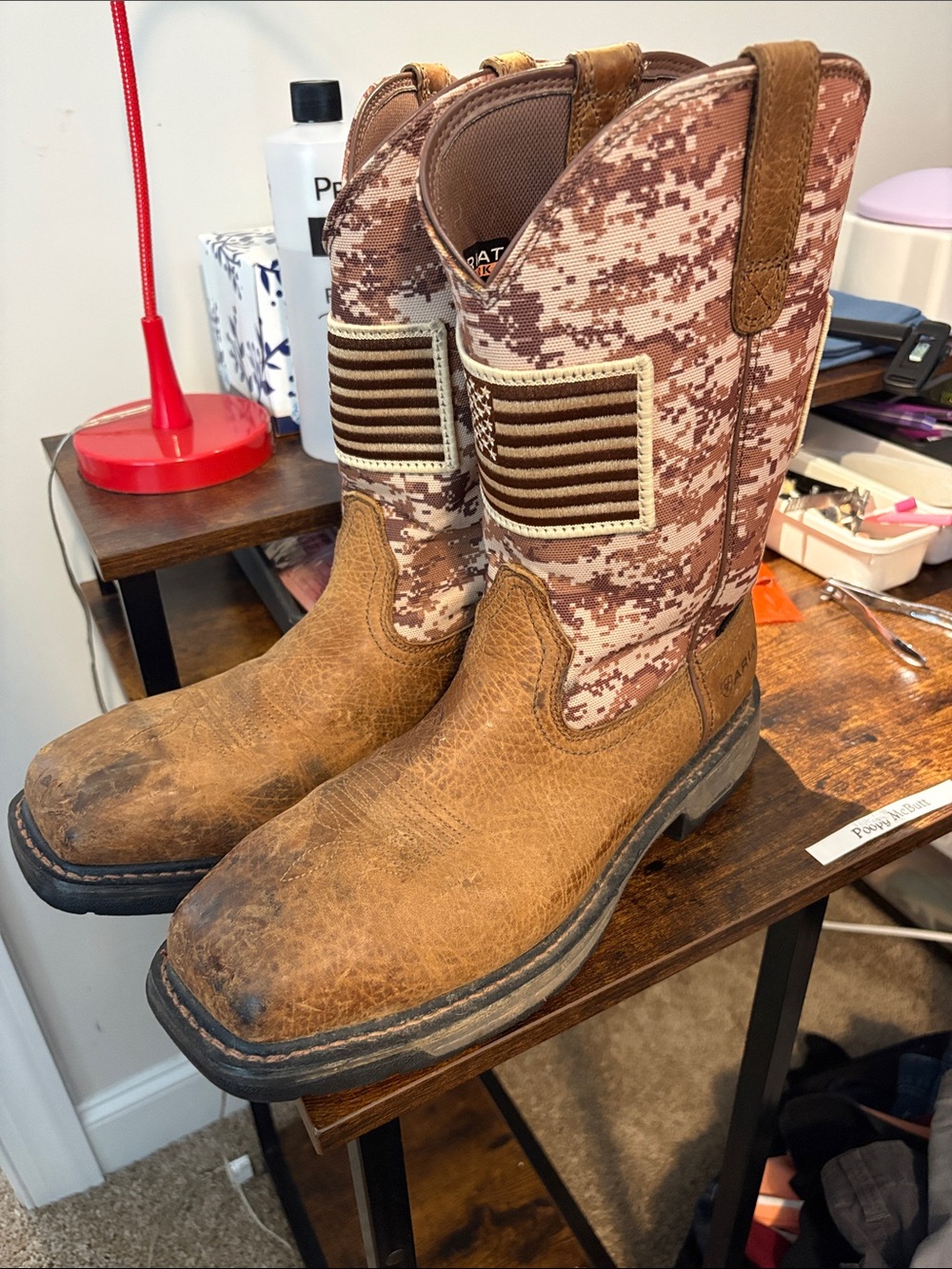 Ariat Brown Leather Work Boots with Digital Camo Shaft Steel Toe